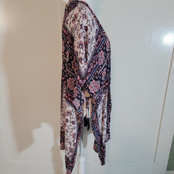 Knox Rose Size XS Patchwork Floral Kimono Poncho Cover Up White Purple Boho - Picture 2 of 8